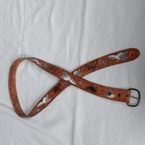 Hand Tooled Hand-made Western style Brown Leather Belt OS